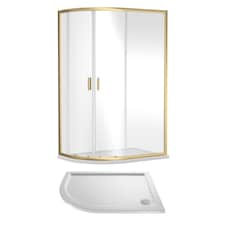 Balterley Left Hand Offset Quadrant Shower Suite with Safety Glass Enclosure & Tray | Copper | Brushed Brass | 2