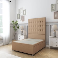 Sloomy Alabama Latte Dumfries Divan Bed Base No Drawers With 26 Inch Strutted Headboard | Brown | Latte | King | 1