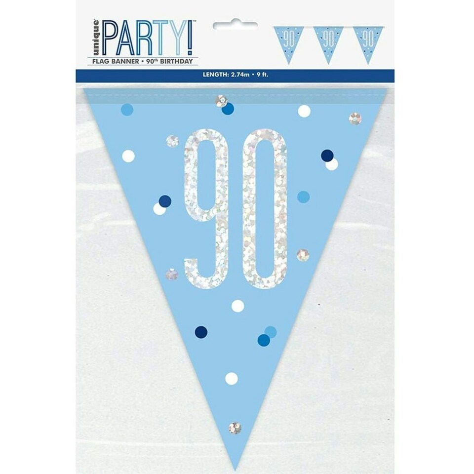 Unique Party Glitz 90th Bunting - Blue/Silver - One Size