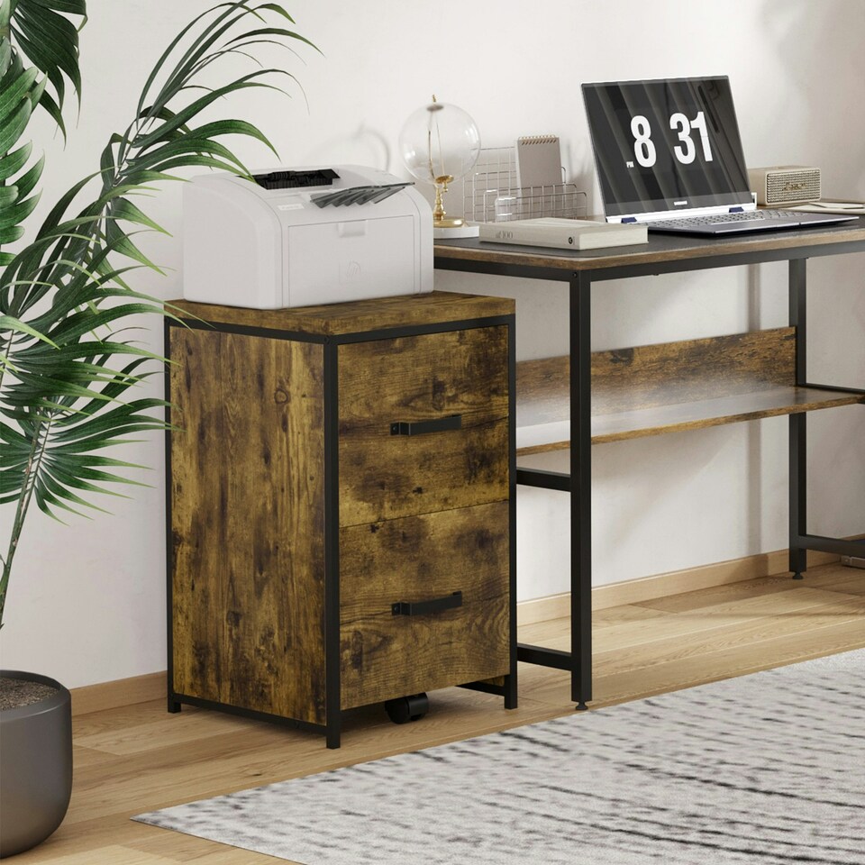 image 1 of Vinsetto 70cm Vertical Office Filing Cabinet w/ 2 Drawer, Hanging File Folder