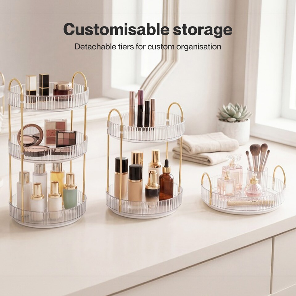 image 1 of ilus Makeup Organiser 360 Rotating Spinning 3 Tiers Cosmetic Organizer | White | White
