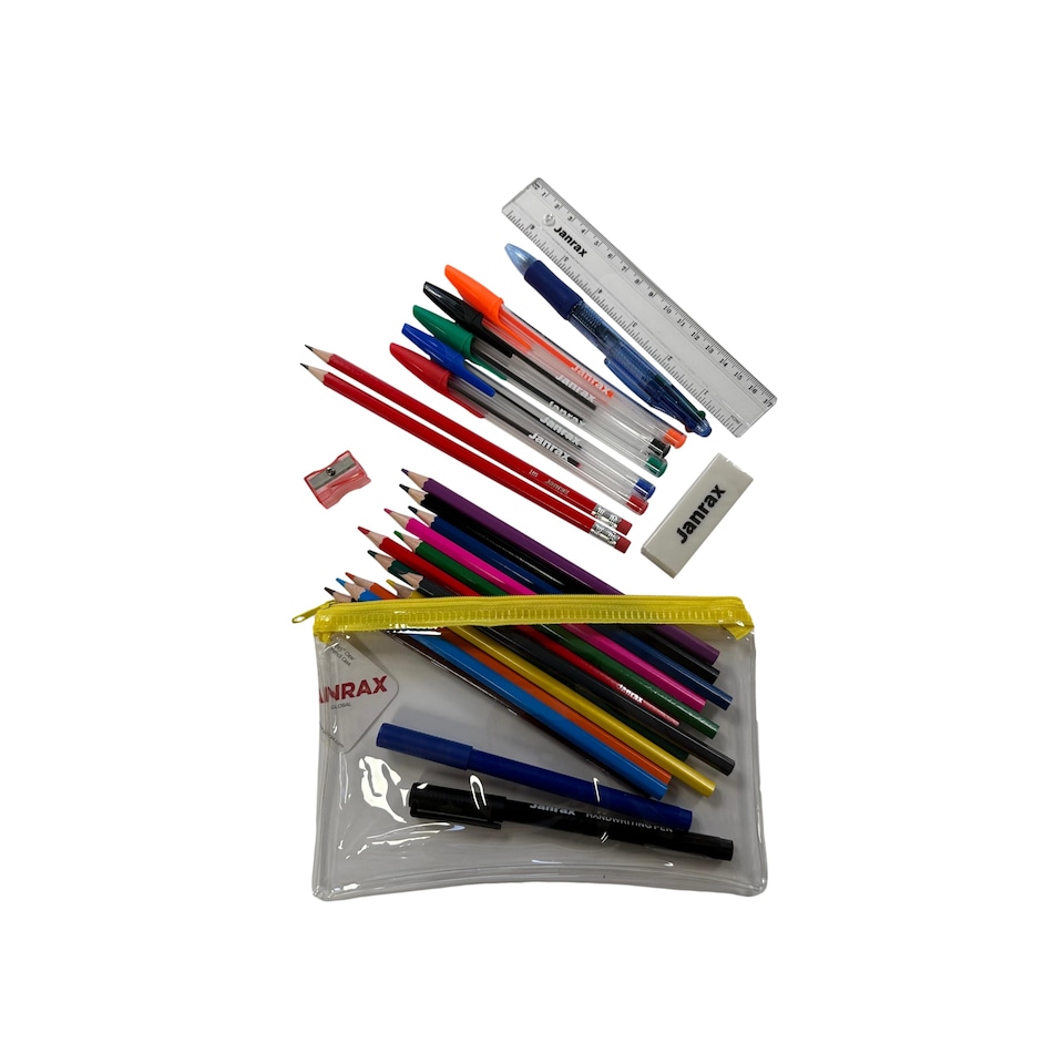 image 1 of Stationery Filled Yellow Zip 8x5" Pencil Case with Colouring Pencils