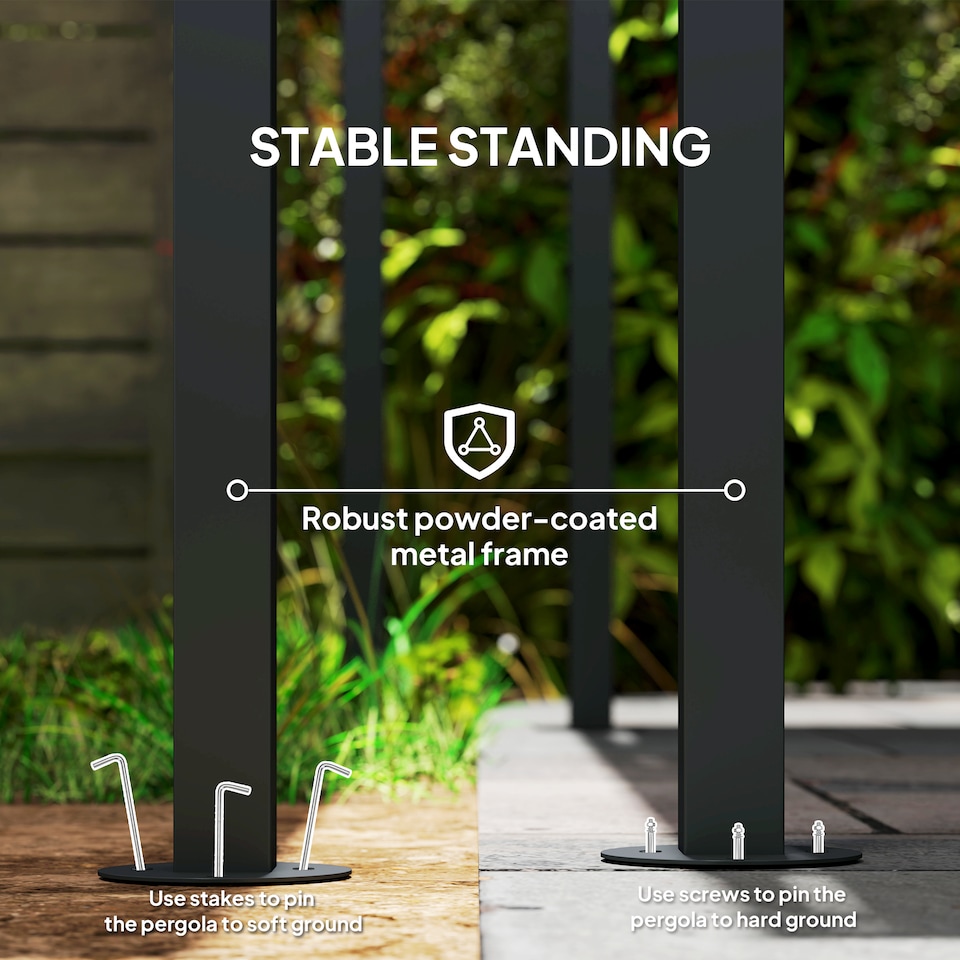 image 1 of Outsunny Wall Mounted Pergola Gazebo with PA Coating Fabric and Metal Frame, Lean to Garden Gazebo, Wind Resistant Outdoor Sun Shade Shelter for Garden, Deck | Grey | Dark Grey | 238L x 238W x 235H cm