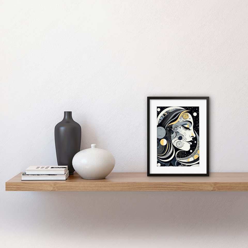 image 1 of Aligned Universe Boho New Moon Mother Nature 9x7" Black Framed Wall Art Print