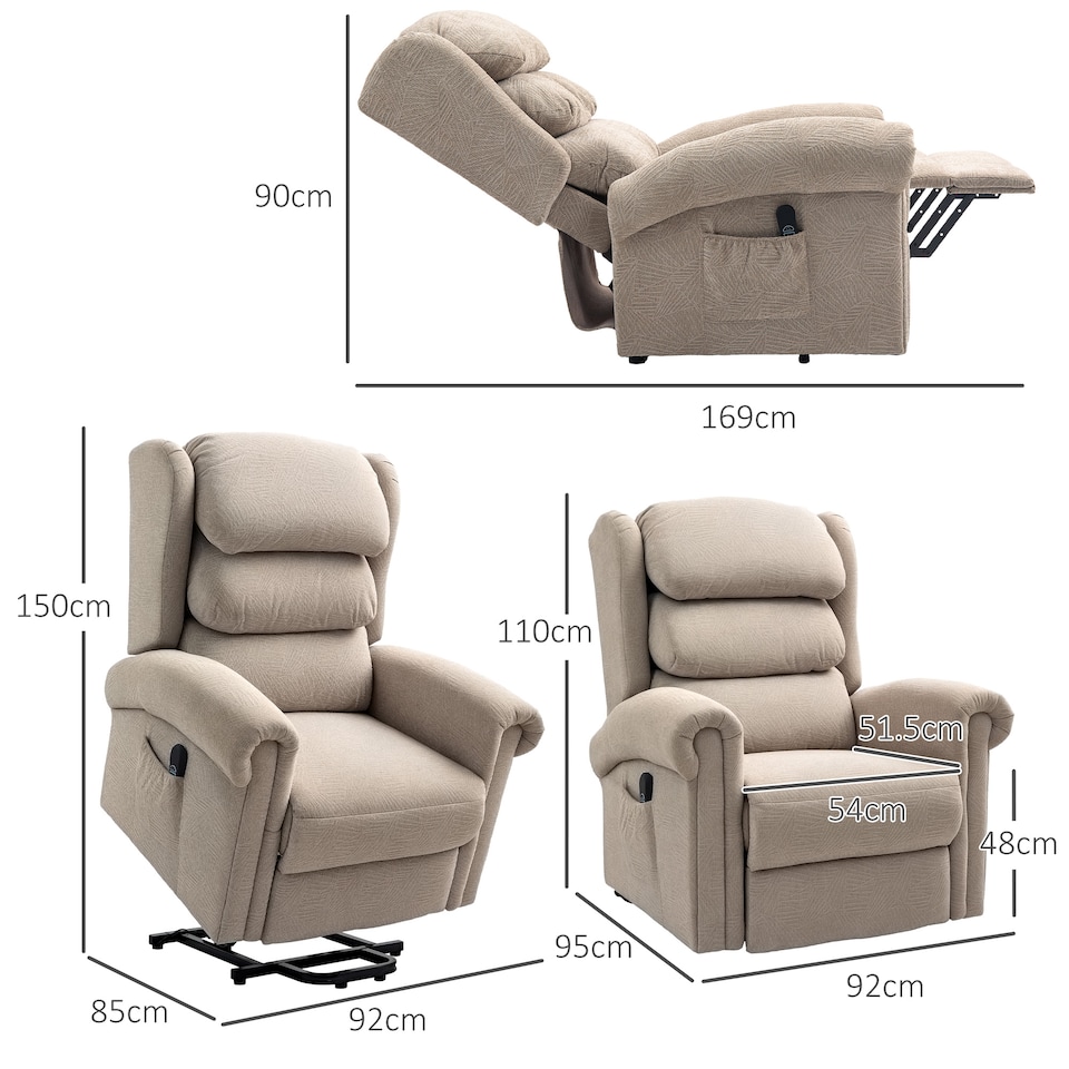 image 1 of HOMCOM Power Lift Recliner Chair for Elderly, Velvet-Feel Electric Riser and Recliner Armchair for Living Room with USB Charging Port, Remote Control, 2 Side Pockets, Thick Padded Back, Khaki | Brown