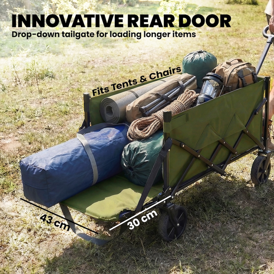image 1 of Outsunny 60L Festival Trolley on Wheels, Collapsible Wagon Cart | Green | Army Green | 71 x 45 x 86 cm