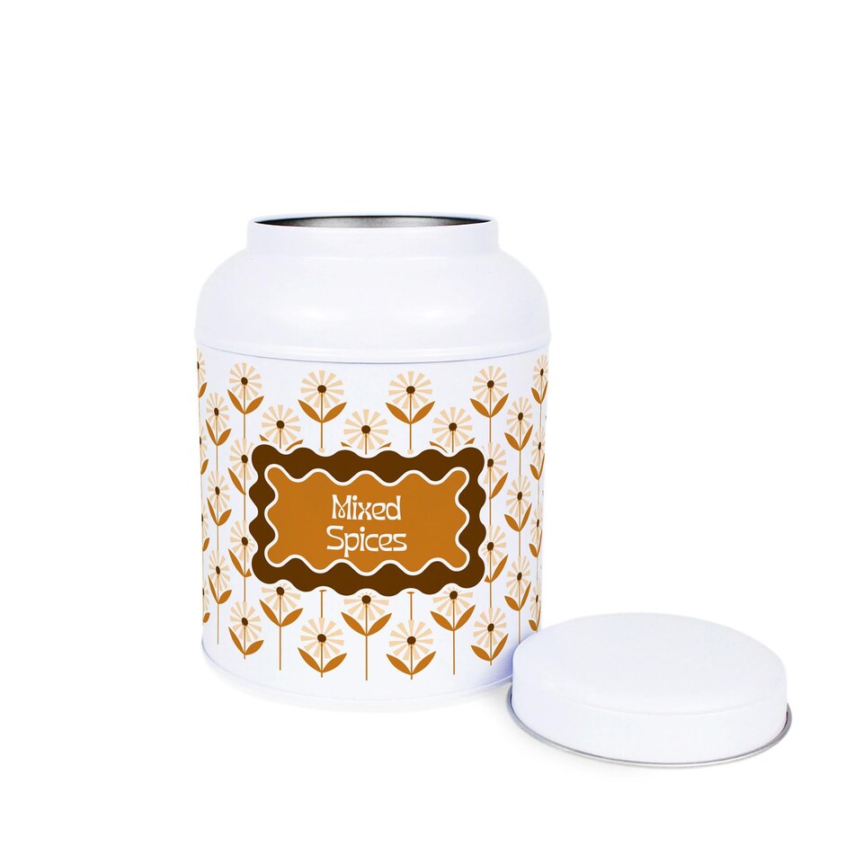 image 1 of Geometric Floral Mixed Spices Canister - Small Domed Lid Kitchen Storage Jar
