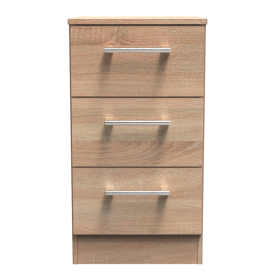 image 1 of Cornwall 3 Drawer Bedside Cabinet in Bardolino Oak (Ready Assembled) | Brown | Bardolino Oak