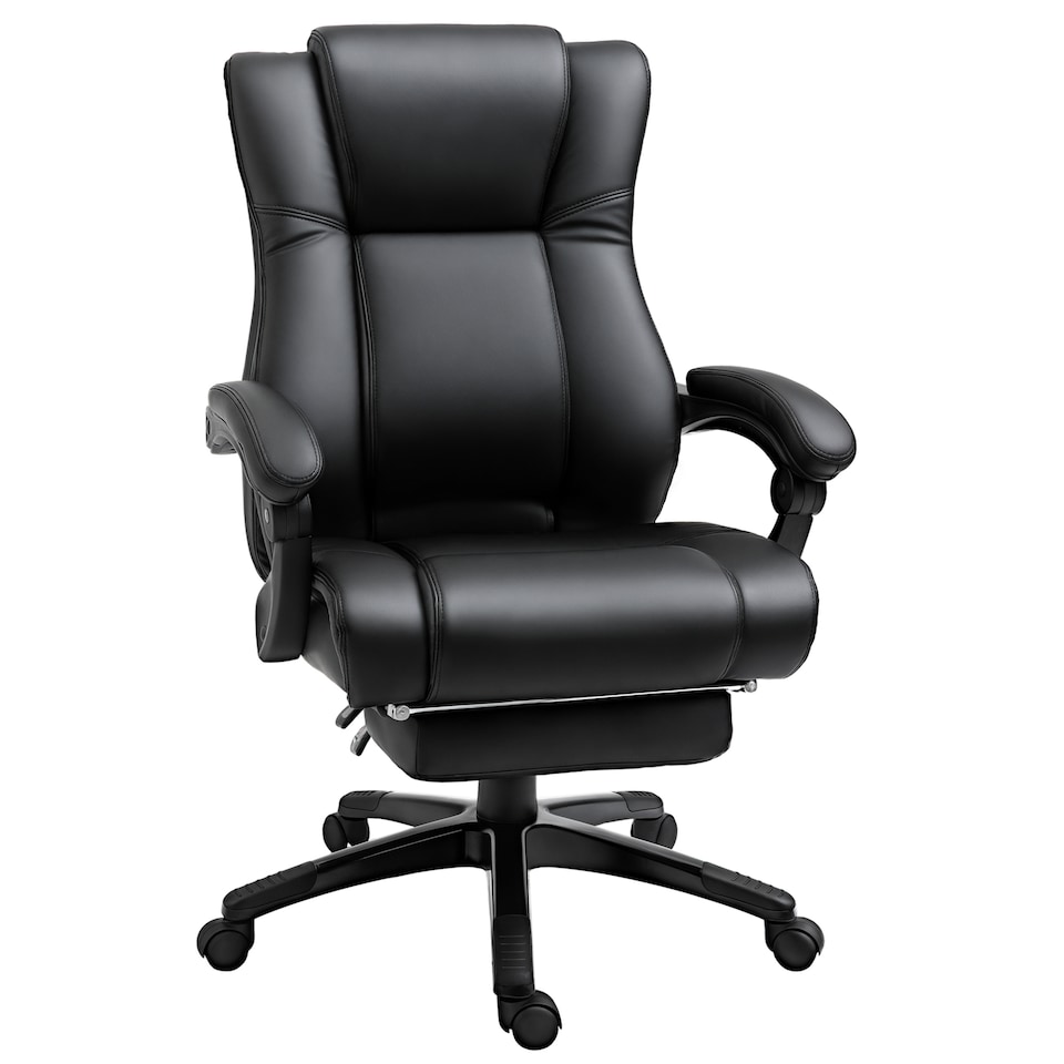 image 1 of Vinsetto Executive Office Chair for Home, PU Leather Computer Chair, Swivel Desk Chair with Footrest, Wheels, Adjustable Height, Black