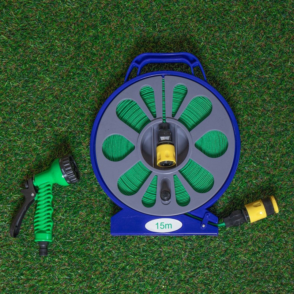 image 1 of Green Blade Flat Hose with Spray Gun - 15m - Green