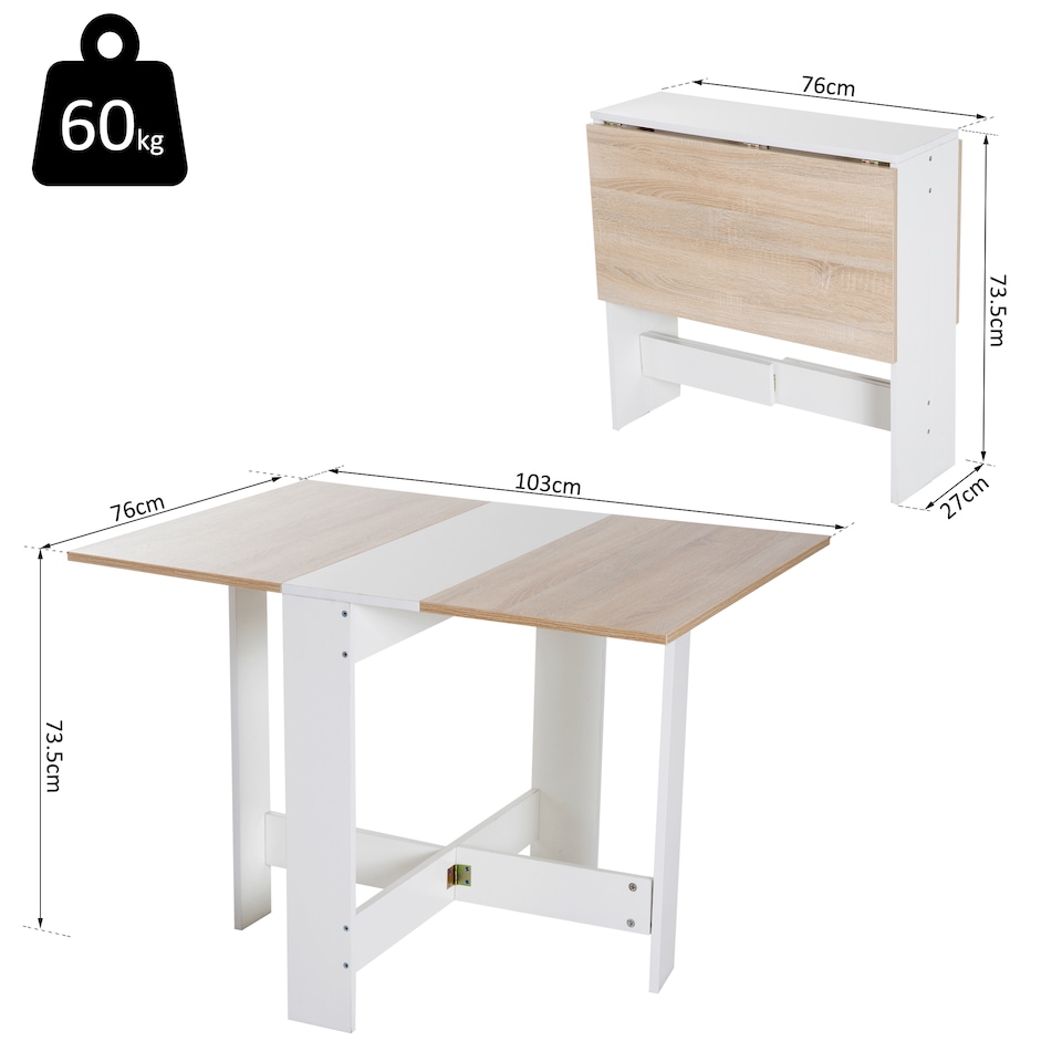 image 1 of HOMCOM Wooden Folding Dining Table Writing Desk Oak, White Home Office
