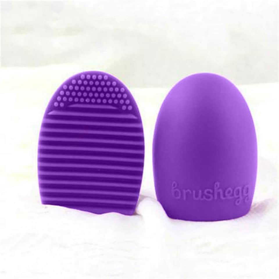 image 1 of Silicone Egg Sponge Scrubber Make-Up Brush Cleaner, Purple
