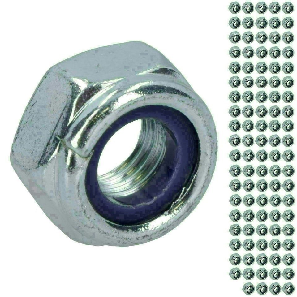 image 1 of M10 x 1.5mm Nyloc Nut Fastener Hexagonal Metric Nuts Grade 8 Zinc Plated 10pk