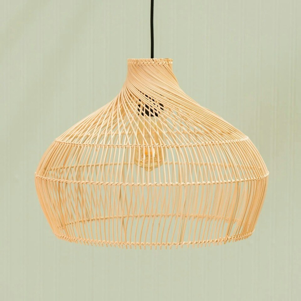 image 1 of ValueLights Anais Wood - Rattan Natural Dome Ceiling Pendant Shade