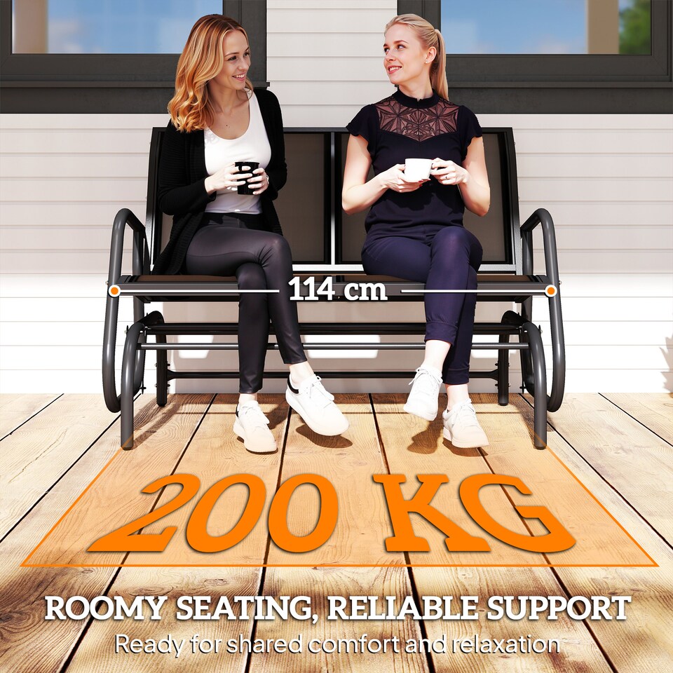 image 1 of Outsunny 2Person Outdoor Glider Bench Patio Double Swing Gliding Chair Loveseat wPower Coated Steel Frame for Garden Patio Porch, Black