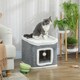 image 1 of PawHut Cat House for Indoor Kittens, 2-Level Cat Cave Bed with Fluffy Balls, Flush Top Bed, Kitten Barrel for Multi Kitties, Grey