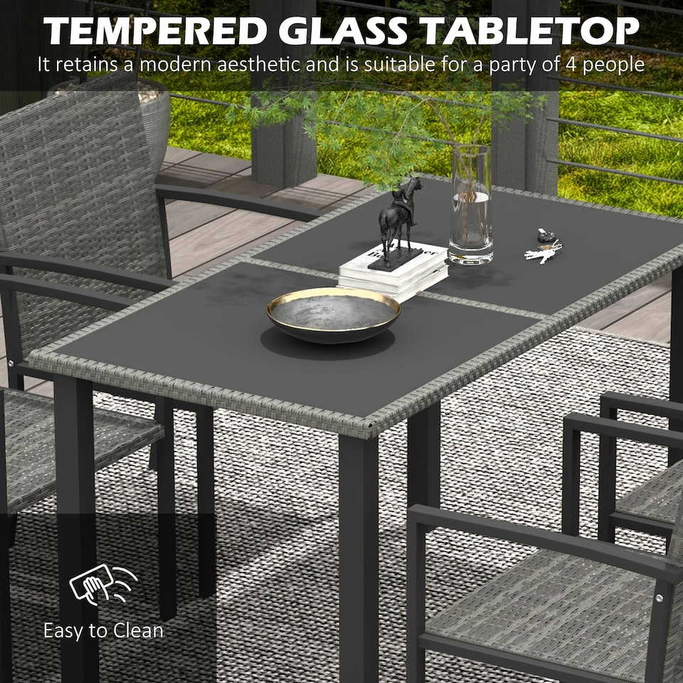 image 1 of Outsunny Rattan Garden Furniture for 4, Dining Table and Chairs, Grey