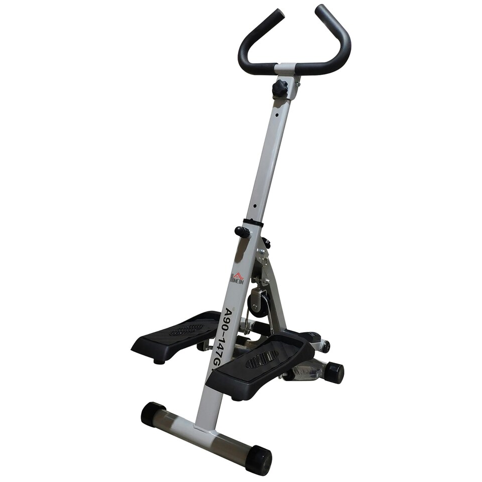 image 1 of HOMCOM Foldable Stepper Adjustable Step Machine w/ Handlebar LCD Display, White