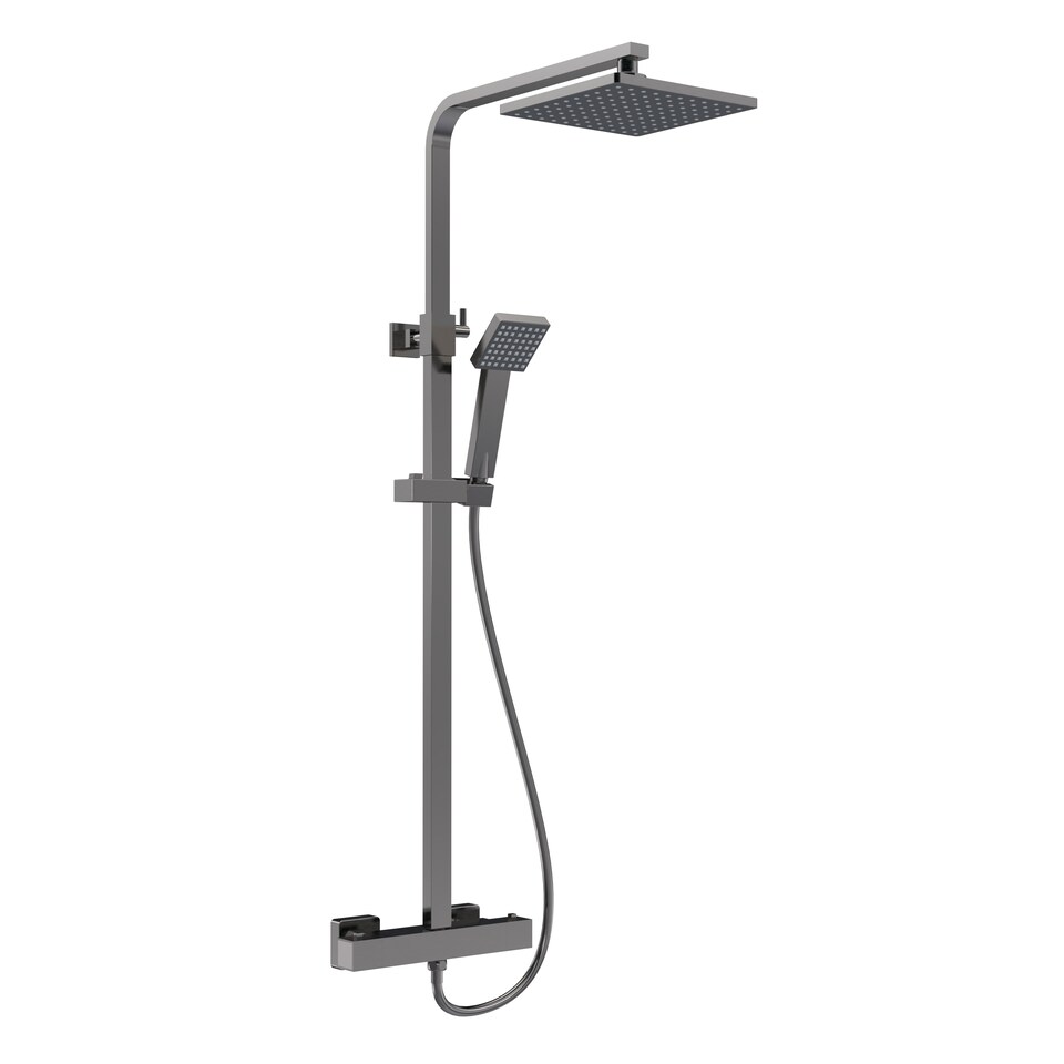 image 1 of Balterley Empire Square Thermostatic Shower Kit with Fixed Head and Adjustable Handset | Silver | Brushed Pewter | 1