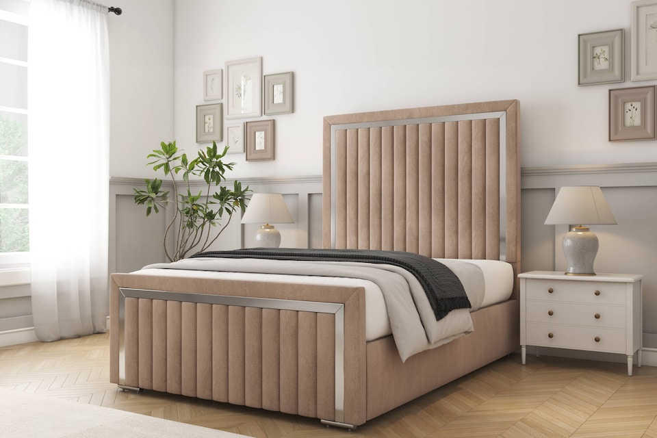 image 1 of Sloomy Boston Chrome Mink Naples Bed Frame With Mattress With 50" Upholstered Headboard 3' Single