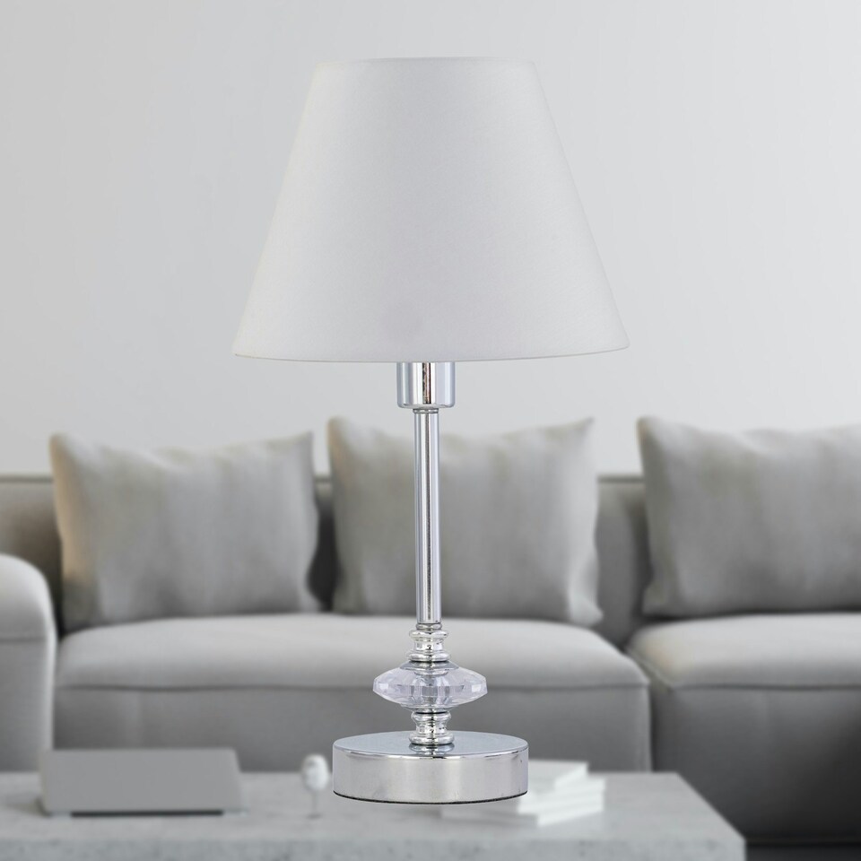 image 1 of Set of 2 Chrome Jewelled Table Lamps with Ivory Off White Shades Chrome | Red