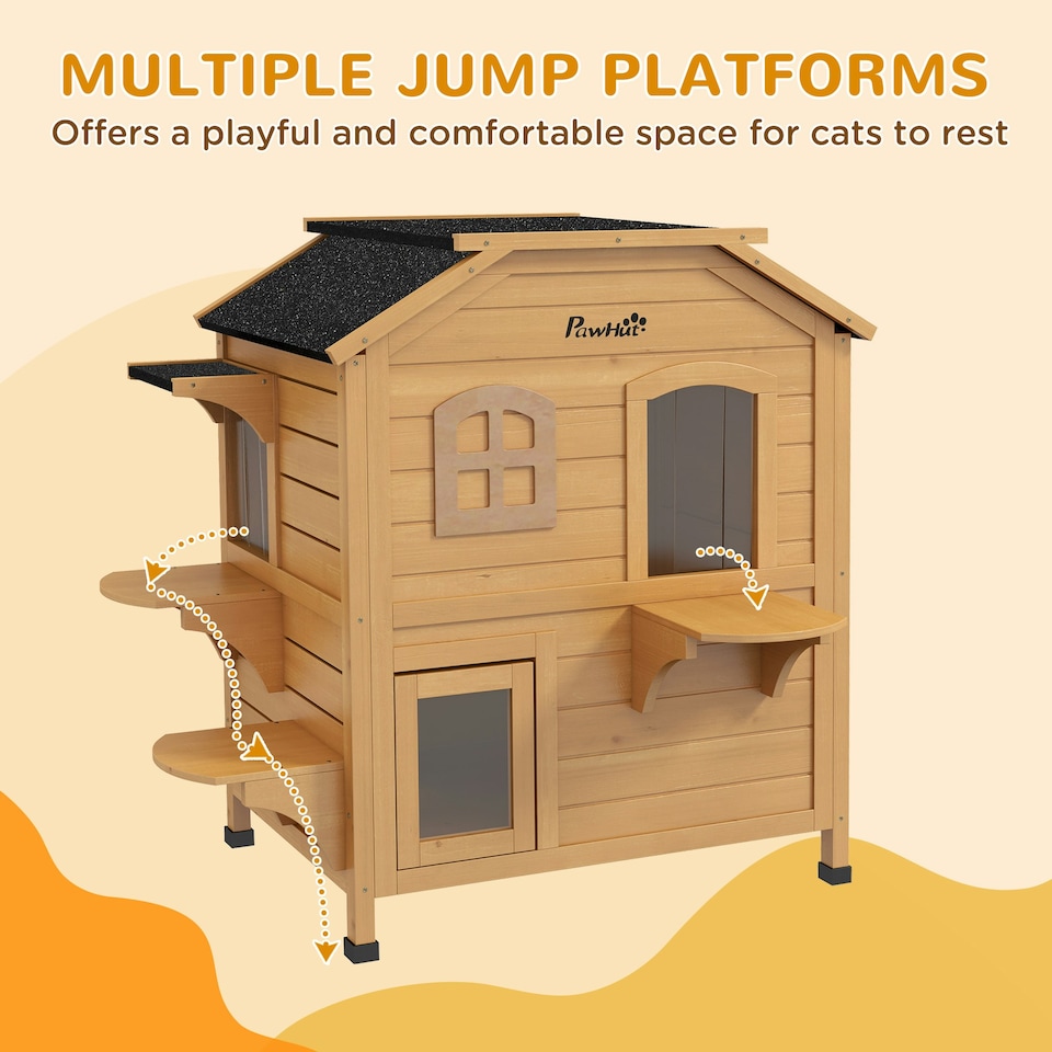 image 1 of PawHut Wooden Cat House Cat Cave Pet Shelter Condos Outdoor Natural Wood Finish