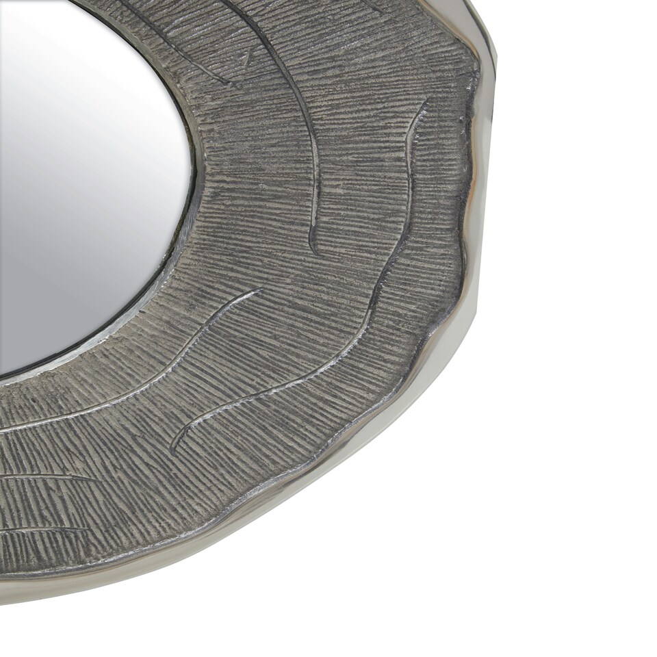 image 1 of Interiors by Premier Small Oak Effect Silver Wall Mirror, 62cm Round Decorative Wall Mirror, Compact Modern Mirror with Oak Effect Silver