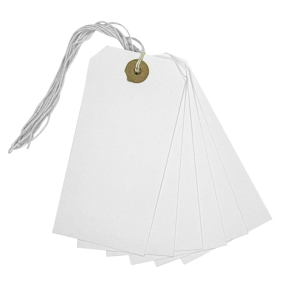 image 1 of Box of 1000 White Strung Tags 120mm x 60mm
