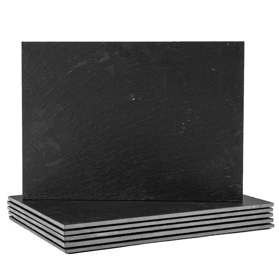 image 1 of Argon Tableware 6x Linea Slate Placemats - Rectangular Natural Stone Smooth Edge Slate Dinner Mats Dinnerware Plate Placemats | Black | Natural | One Size | 6