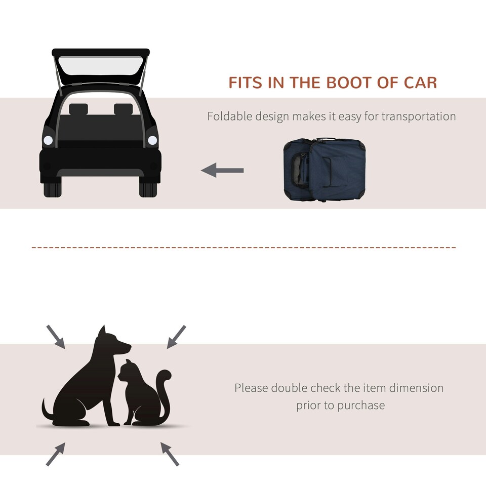image 1 of PawHut Folding Pet Carrier Bag House W/ Cushion Storage, Dark Blue 60x41.5x41cm