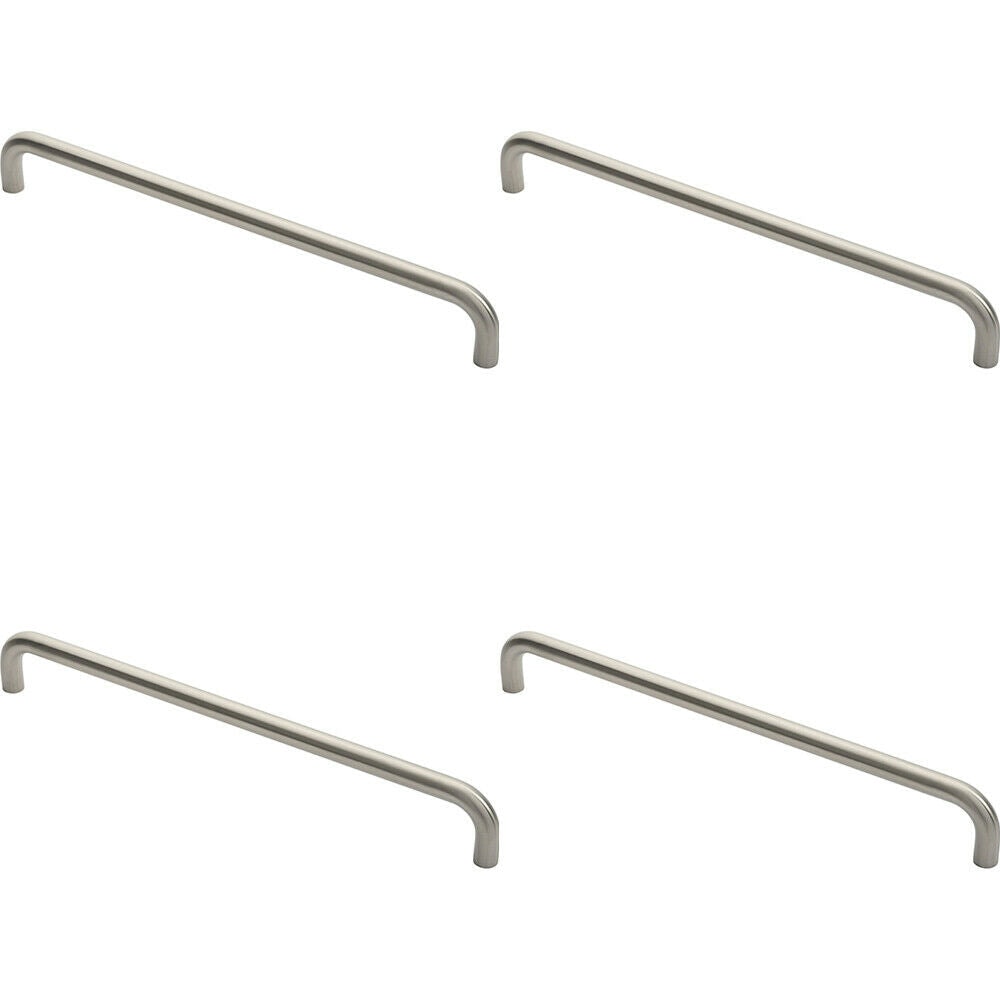 4x Round D Bar Pull Handle 469 x 19mm 450mm Fixing Centres Satin Stainless Steel