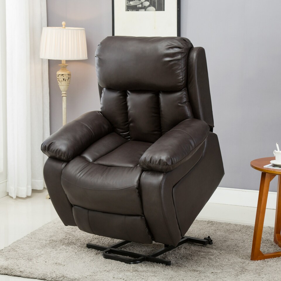 image 1 of Chester Single Motor Rise Recliner Bonded Leather Heat & Massage Chair (Brown)