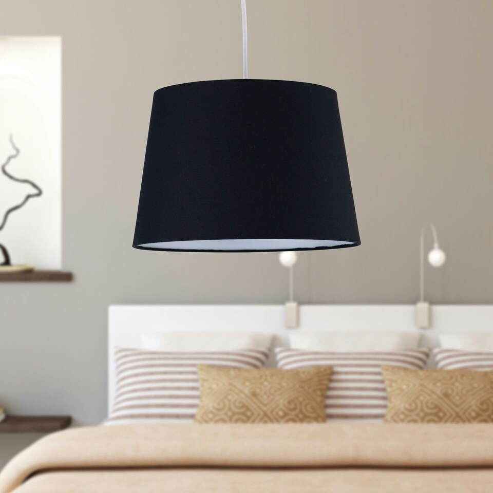 image 1 of Black Cotton 28cm Tapered Cylinder Pendant or Lamp Shade Black