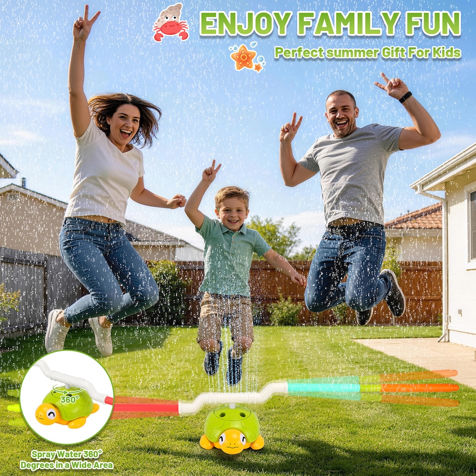image 1 of Kids Turtle Water Sprinkler Play Set with Rings, Nets & Balls - Outdoor Splash Toy for Toddlers