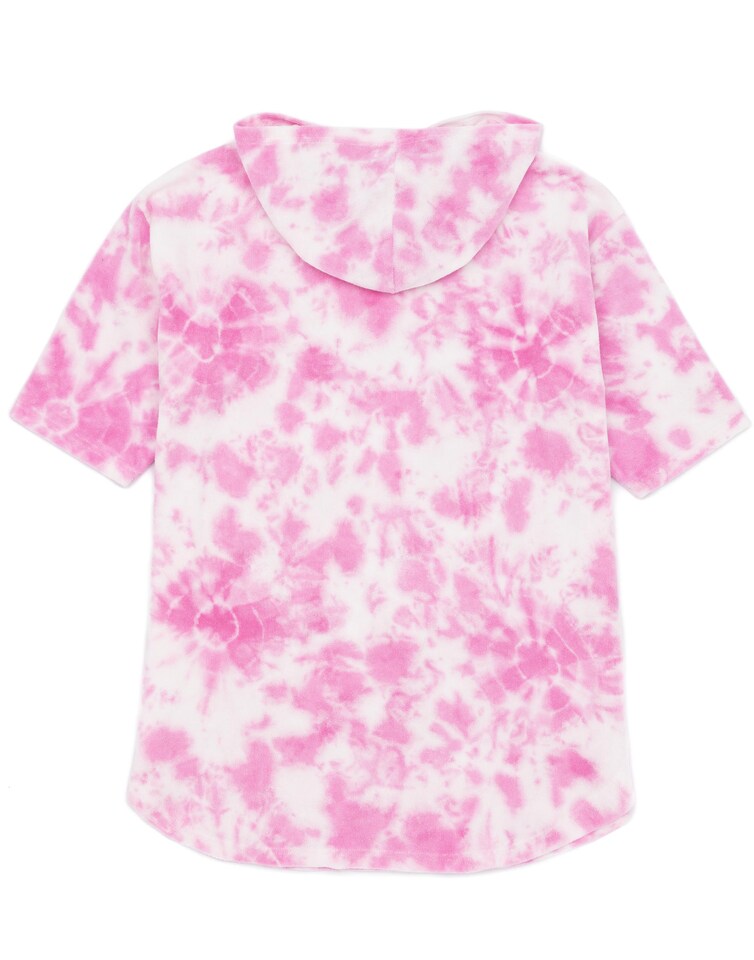 image 1 of Barbie Girls Towel Poncho | Pink Tie Dye Wearable Bath Towel For Kids | Classic Logo Graphic Hooded Changing Robe | Short Sleeve Cosy Swimwear Beach Cover Up Merchandise Gift for Children
