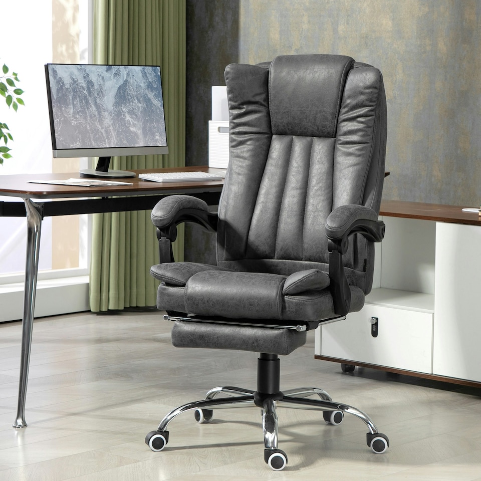 image 1 of Vinsetto 6-Point Vibrating Heat Massage Chair w/ Microfibre Charcoal Grey