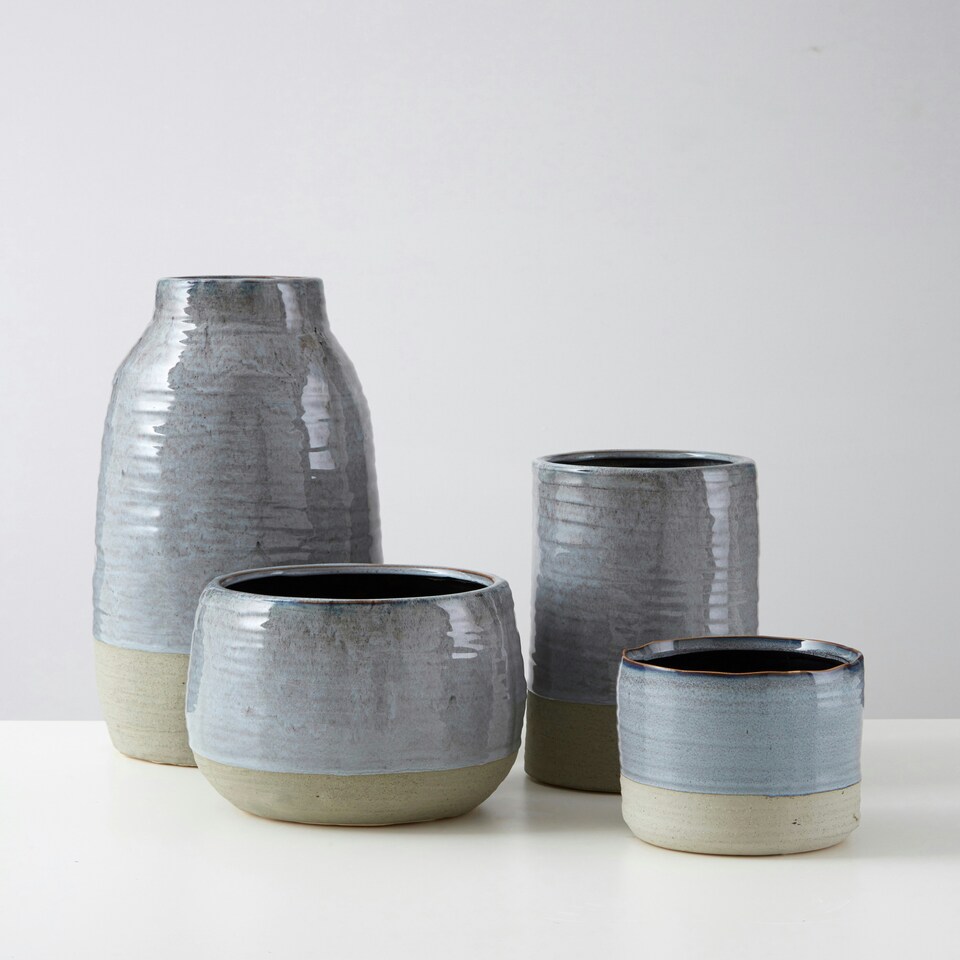 image 1 of Interiors by Premier Handcrafted Large Grey Planter, Glazed Finish Large Garden Flower Pot, Versatile Outdoor Flower Planter Grey