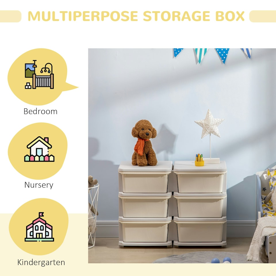 image 1 of HOMCOM Kids Storage Unit Toy Box Vertical Dresser with Six Drawers Blue | 75 x 37 x 56.5cm
