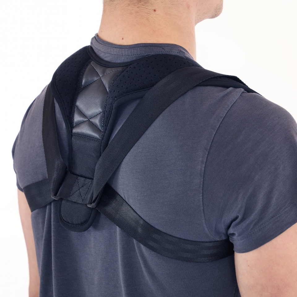 image 1 of Medium Sports Back Shoulder Neck Pain Relief Posture Brace Corrector | Black