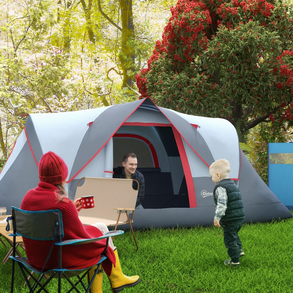 image 1 of Outsunny Outdoor  Camping Tent For 5-6 with Bag, Fibreglass & Steel Frame