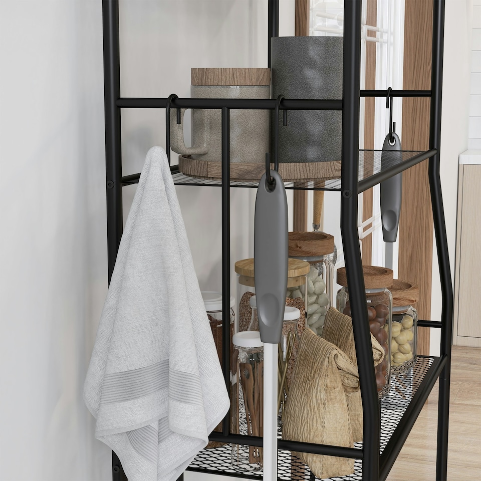 image 1 of HOMCOM 5-Tier Kitchen Storage Unit, Microwave Stand with Open Shelves and Hooks