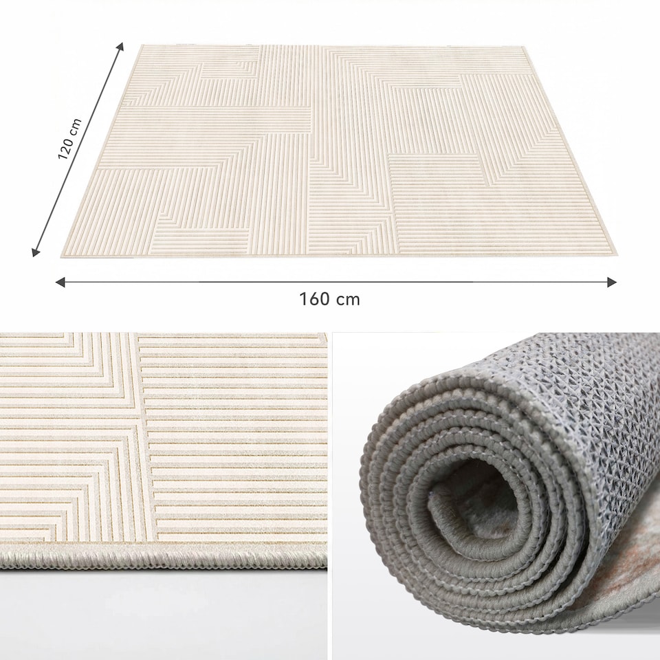 image 1 of Short Pile Rectangular Lined Pattern Rug 120x160cm