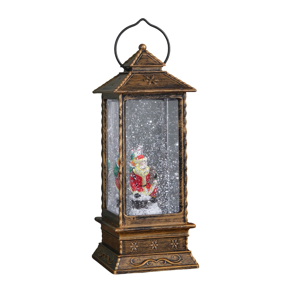 image 1 of 27cm Christmas Dual Powered Water Spinner Antique Effect Lantern with Santa Scene