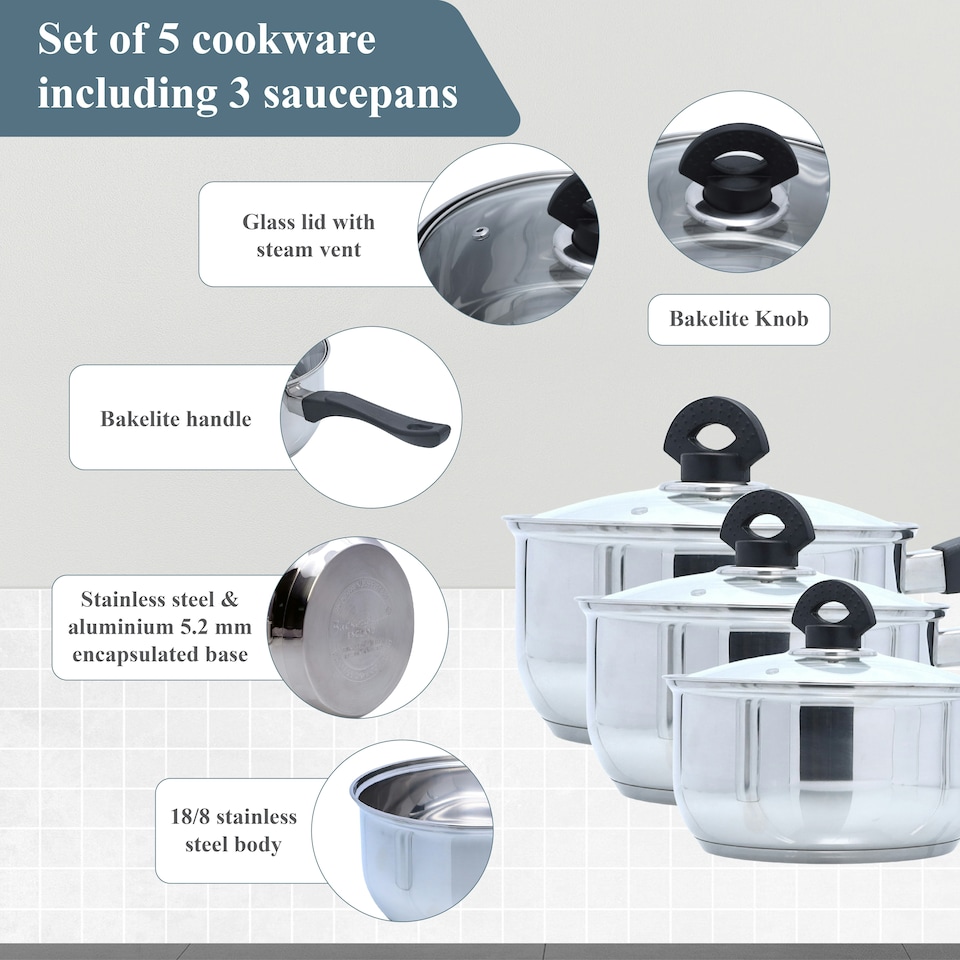 image 1 of Buckingham 5 Piece Cookware Pan Stainless Steel Set