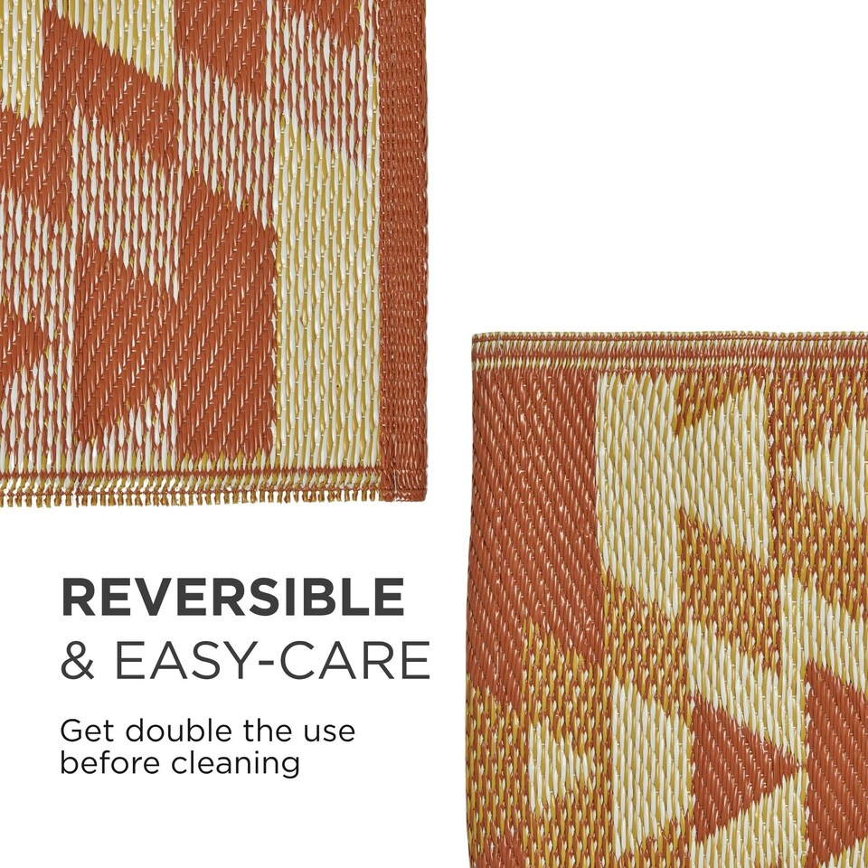 image 1 of Homescapes Outdoor Rug Luxury Waterproof Reversible Recycled, For Garden, Anya Aztec | Orange | Orange and White