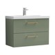 image 1 of 800mm Wall Hung 2 Drawer Vanity Basin Unit, Green, Copper Handles | Green | 579 x 810 x 390mm
