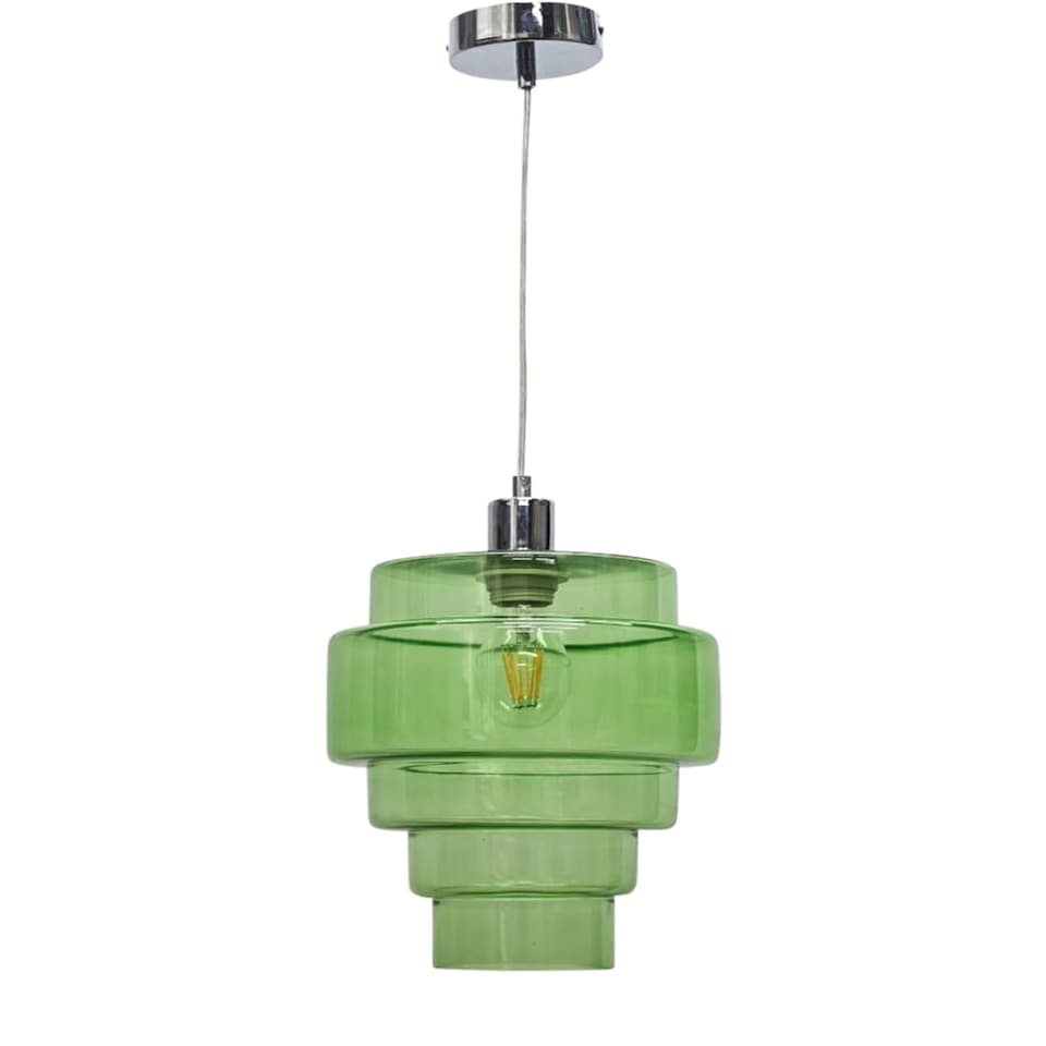image 1 of Benson - 5 Tier Green Glass Chrome Ceiling Pendant Light