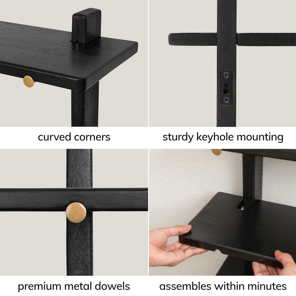 image 1 of Oliver Floating Shelves - 3 Tier Solid Wood Wall Shelf