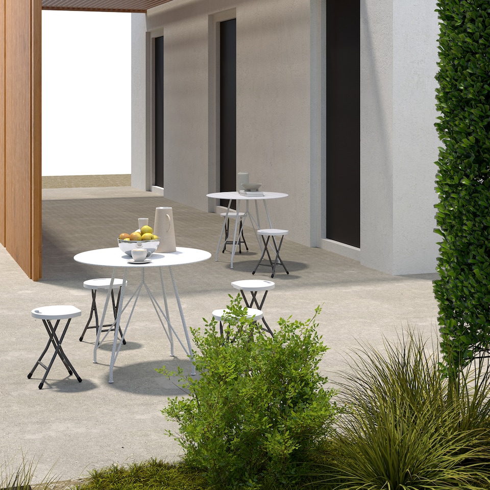 image 1 of Outsunny Folding Stool Set of 4, Decorative Garden Stool Chair with Safety Latch, Foldable Garden Stools with Powder-Coated Steel Legs HDPE Seat and Handle for Indoor and Outdoor, White | White | White