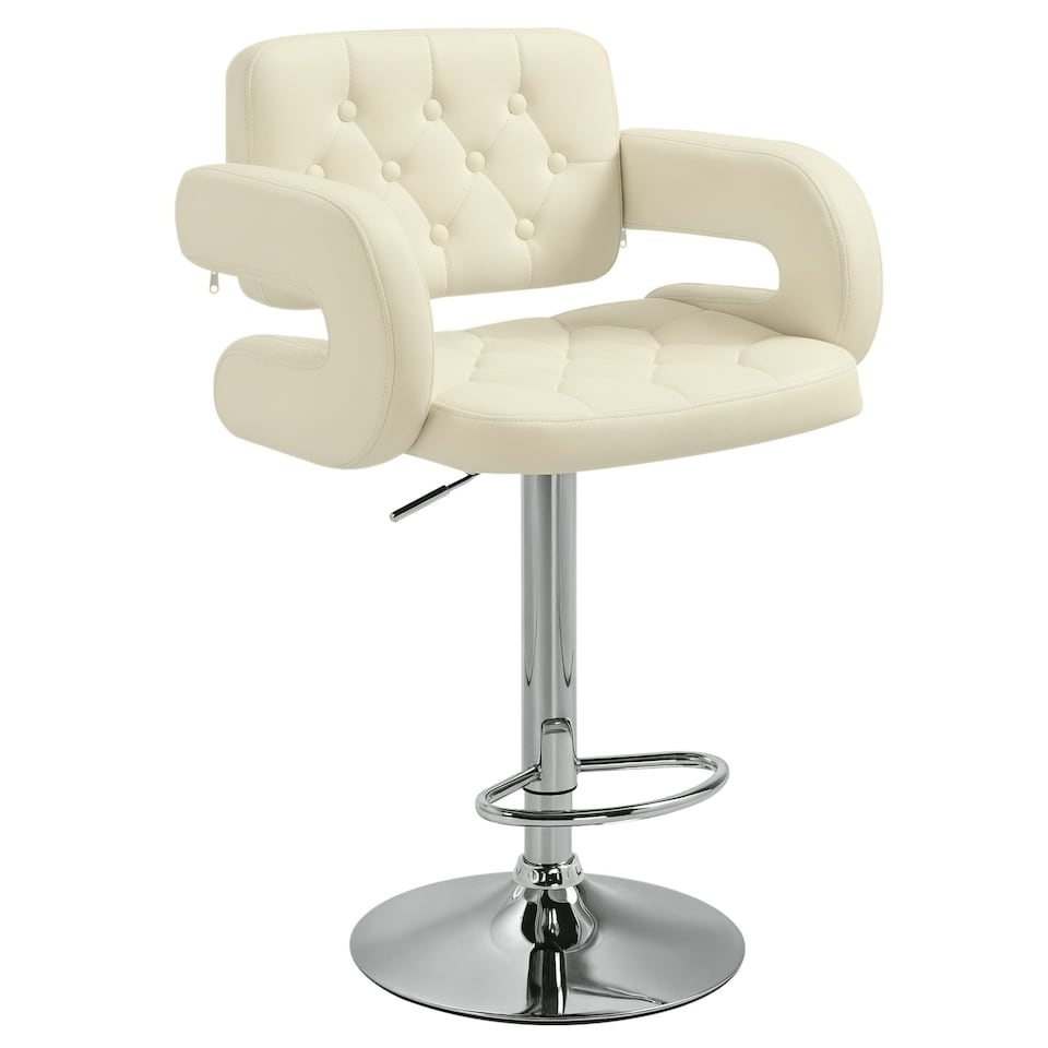 image 1 of HOMCOM Adjustable Height Barstool Steel Pole PU Leather, White
